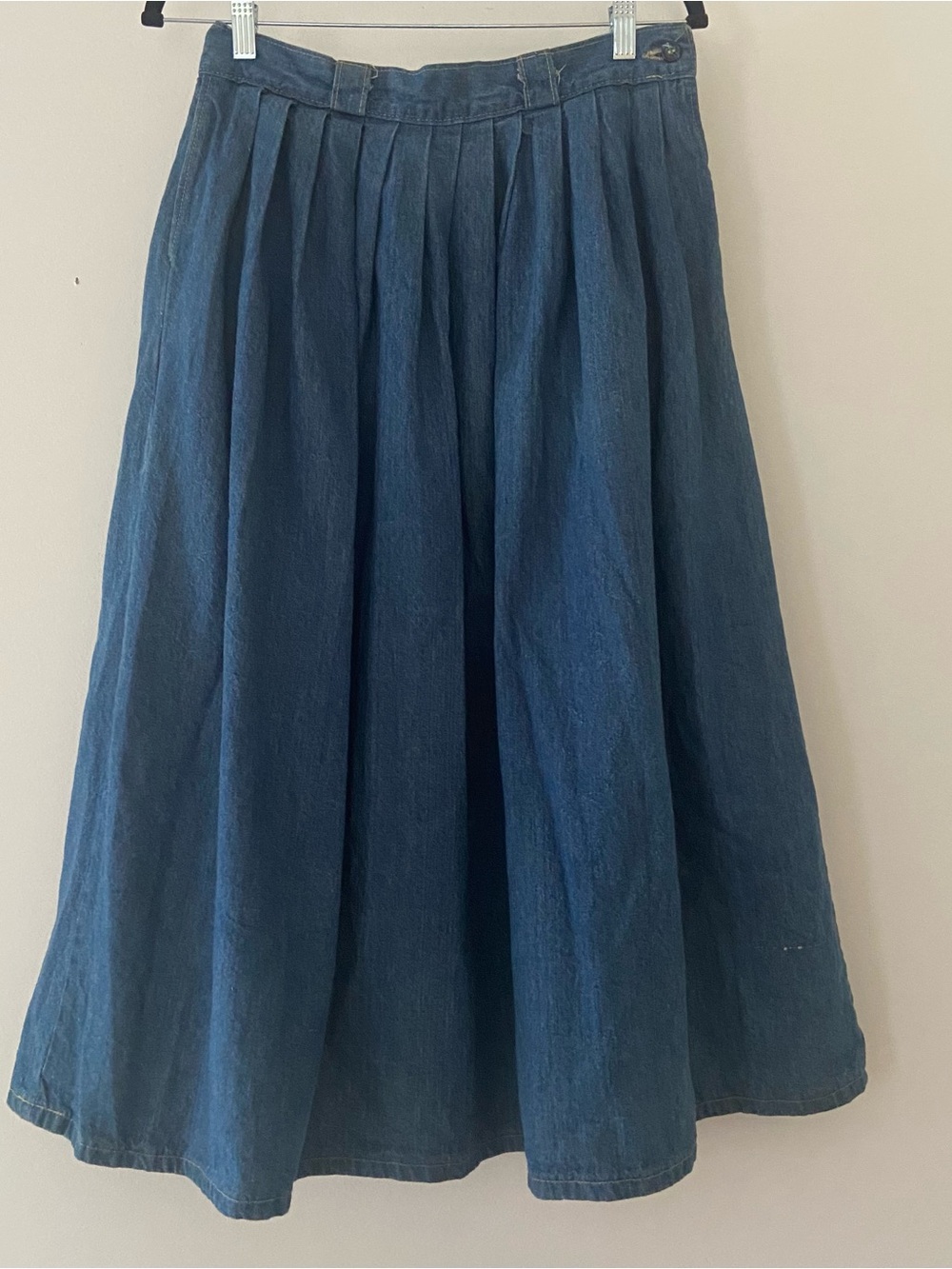 Vintage Denim Maxi Skirt 29 Waist Pleated Country Rustic Western Prairie Cottage